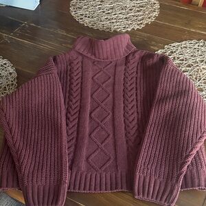 Women's Cable Knit Turtleneck Sweater - Plum